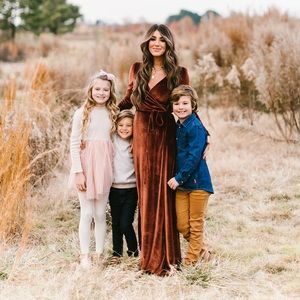 BALTIC BORN Long-Sleeved Velvet Maxi Dress in Bronze